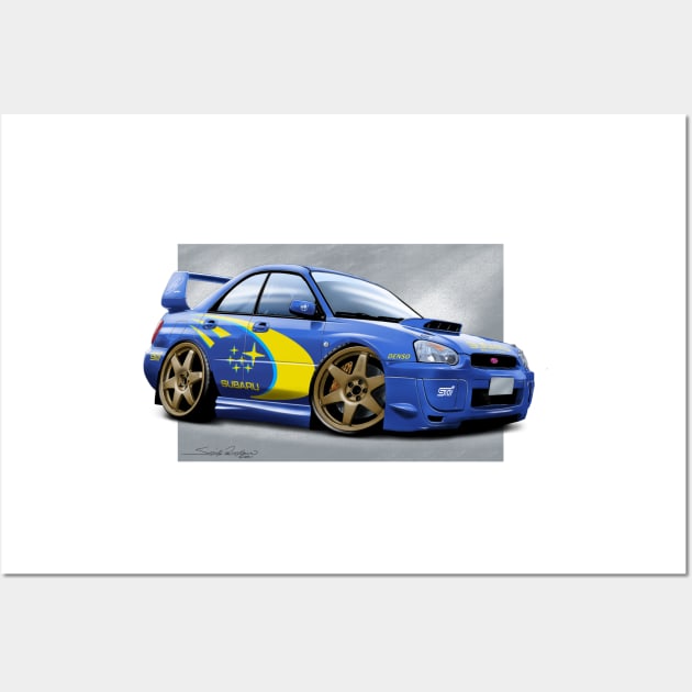 Cartooned Subaru Impreza STI Rally Car Wall Art by stefansautoart